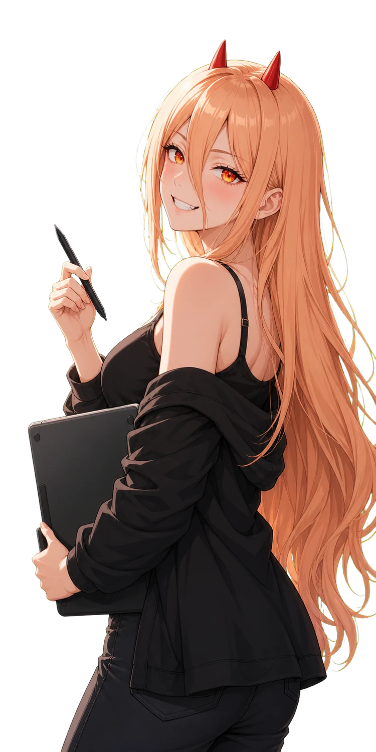 Power holding her creative tablet
